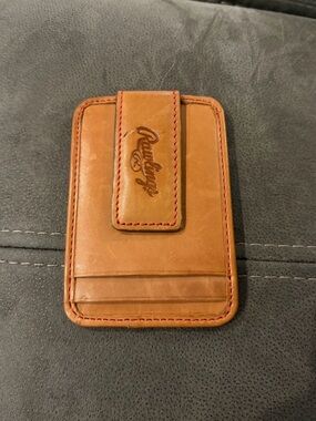Rawlings Tan Leather Card Holder with Red Stitching